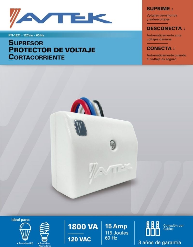 PROTECTOR DE VOLTAJE SUPERSOR  PARA DISP DE ILUMINACION 15 AMP 115 J AVTEK