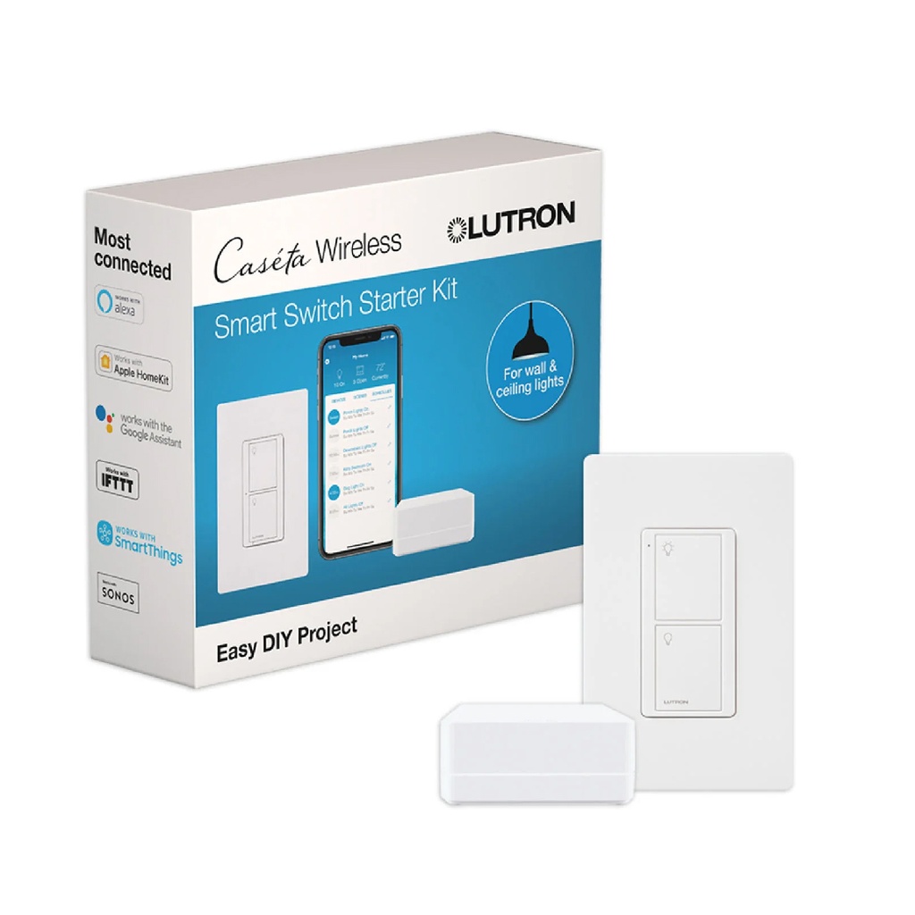 LUTRON CASETA SMART SWITCH STARTER KIT W/ HUB SMART, NEUTRAL REQ