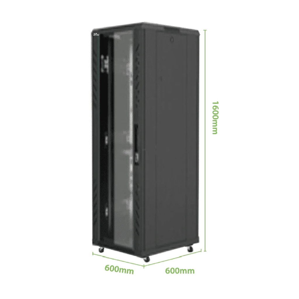 ZK-TECO GABINETE 32U DE PISO PUERTA DE VIDRIO 24'' PROFUNDIDAD