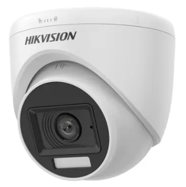 CAMARA ANALOGA HIK TIPO TORRETA FIJA DE 2 MP CON LUZ HIBRIDA INTELIGENTE Y AUDIO 