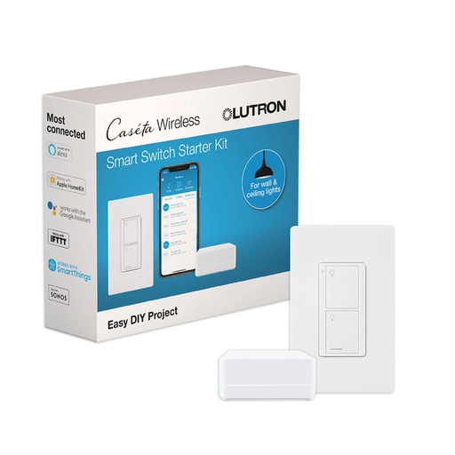 [1.0][P-BDG-PKG1WS] LUTRON CASETA SMART SWITCH STARTER KIT W/ HUB SMART, NEUTRAL REQ